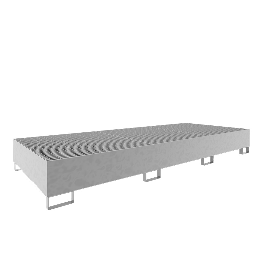 [046791] Cubeto de retención metálico con rejilla para estantería de paletización - Dim.: 3250x1300x380h mm - Cap.: 1000 lts - acero galvanizado