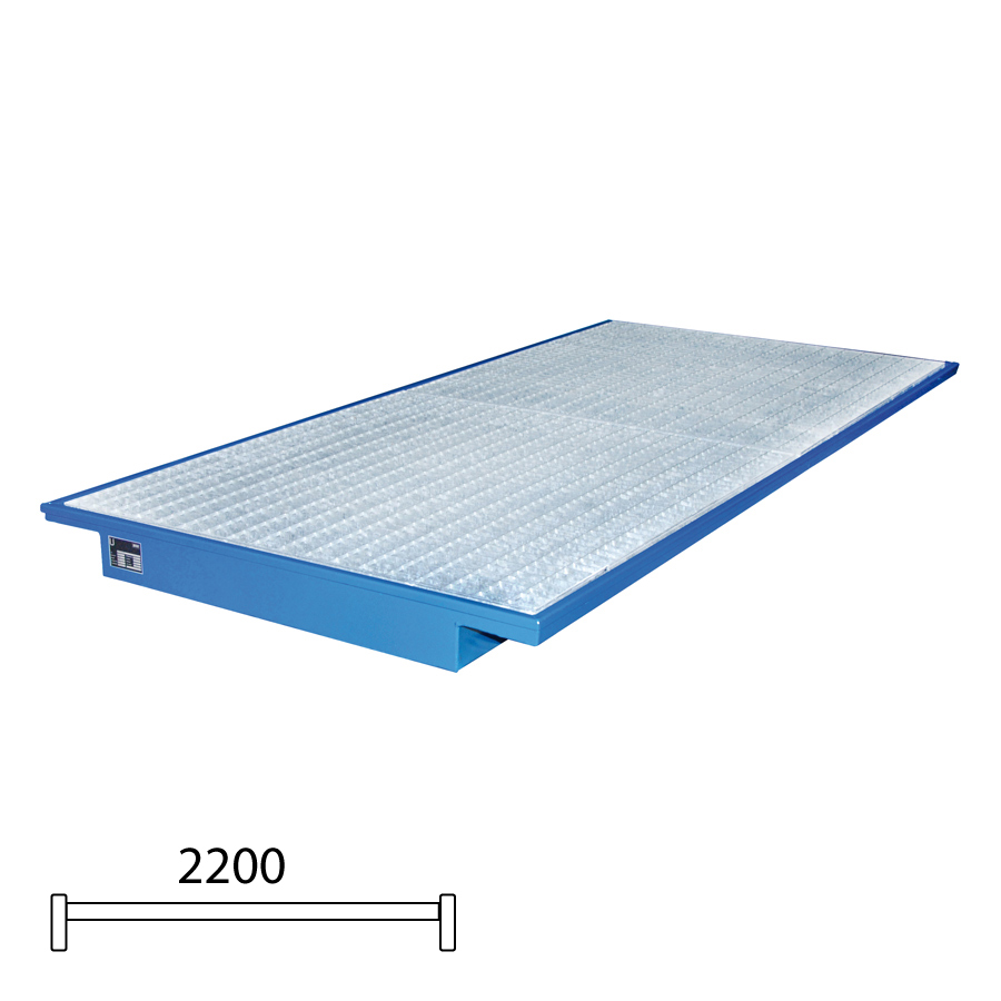 [046794] Cubeto de retención metálico para colocar en estante de estantería de paletización - Dim.: 2150x1250x140h mm - acero pintado