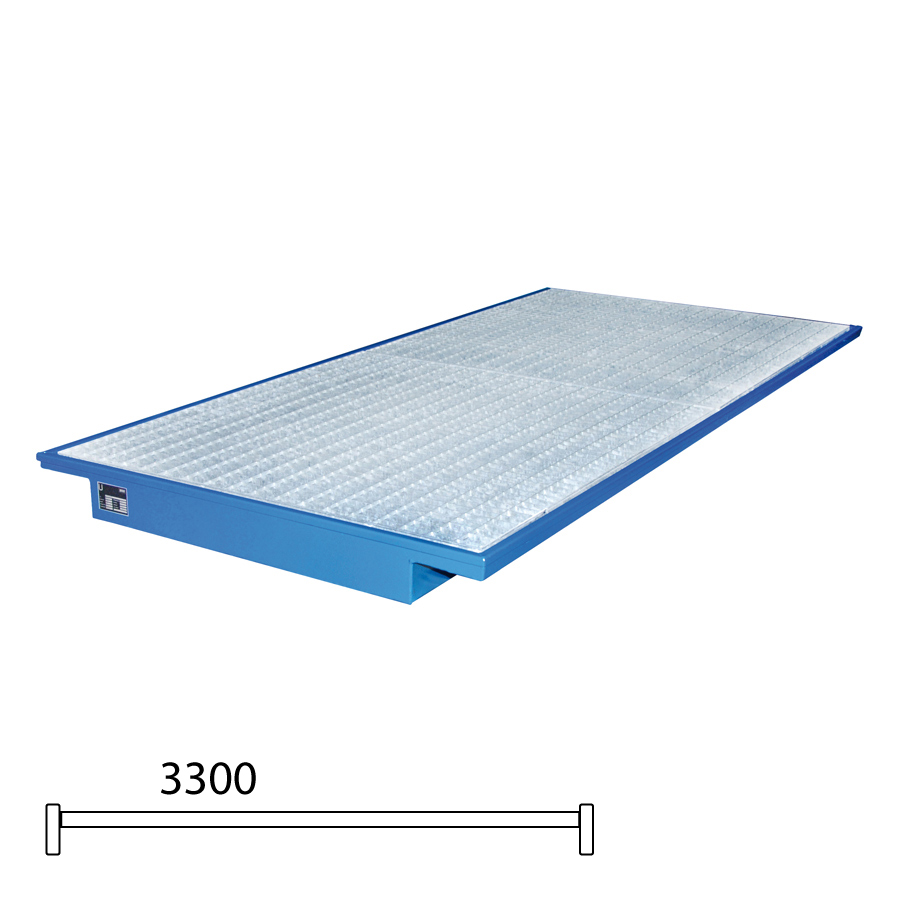 [046796] Cubeto de retención metálico para colocar en estante de estantería de paletización - Dim.: 3250x1250x110h mm - acero pintado