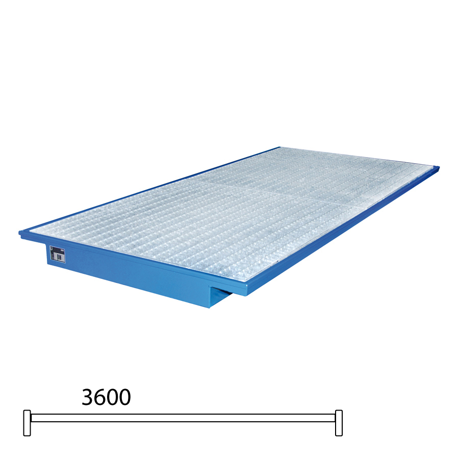 [046797] Cubeto de retención metálico para colocar en estante de estantería de paletización - Dim.: 3550x1250x115h mm - acero pintado