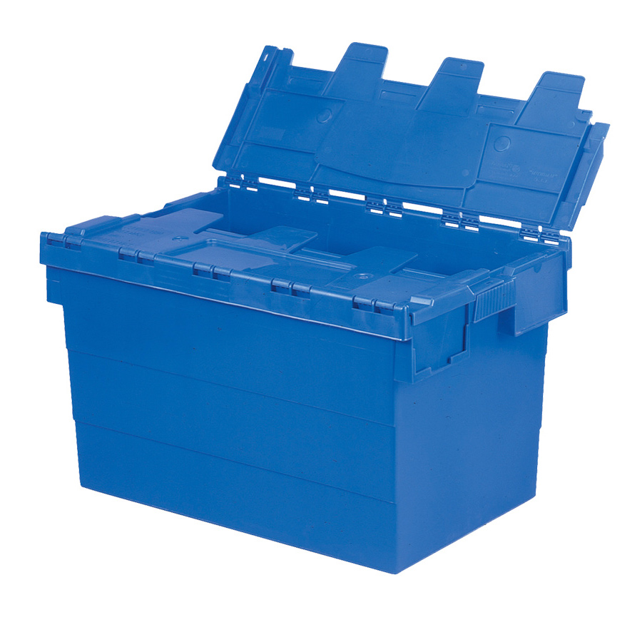 [046830] Caja plástica encajable y apilable norma Europa con tapas integradas - Dim.: 600x400x340h mm - Azul