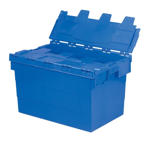 [046830] Caja plástica encajable y apilable norma Europa con tapas integradas - Dim.: 600x400x340h mm - Azul