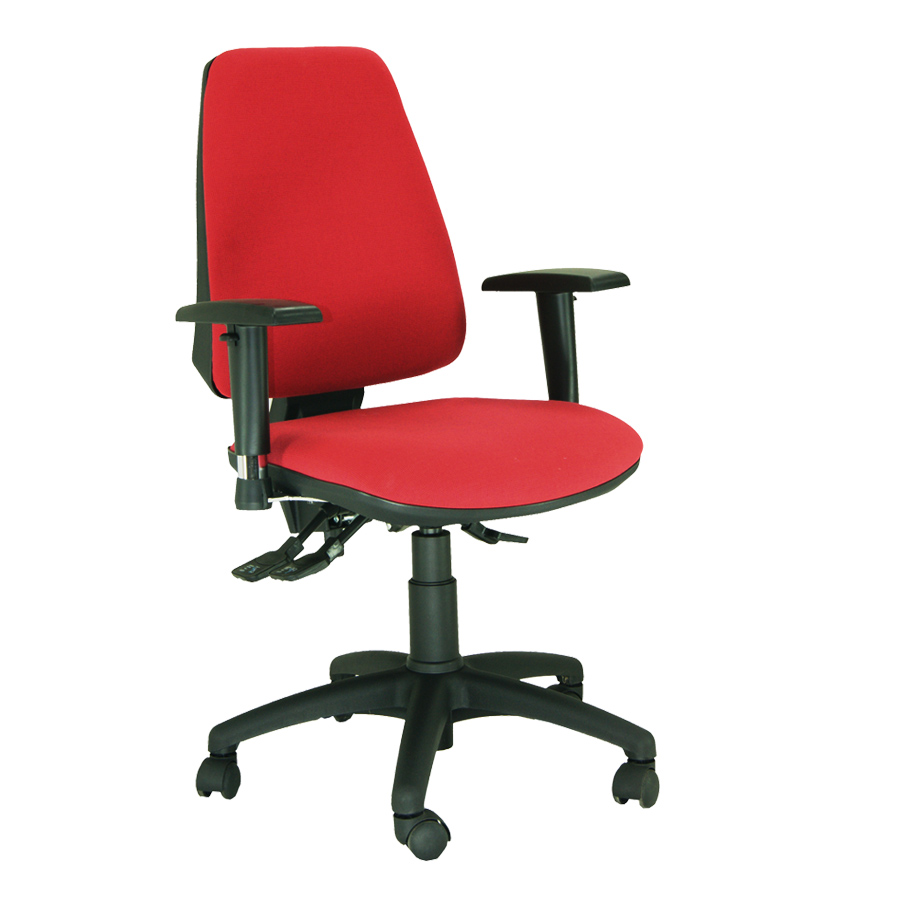 [046875] Silla tapizada para oficina con reposabrazos ergonómico y giro 360º - Dim.: 540x470x1080h mm - Rojo