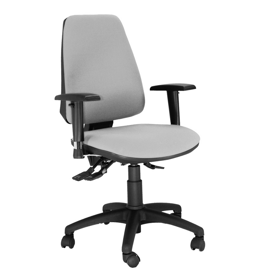 [046876] Silla tapizada para oficina con reposabrazos ergonómico y giro 360º - Dim.: 540x470x1080h mm - Gris