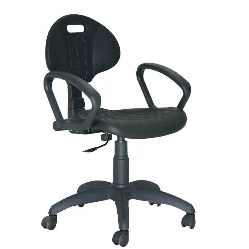 [046878] Silla para taller de poliuretano regulable en altura con reposabrazos y ruedas - Altura asiento.: 430/580h mm - Poliuretano negro