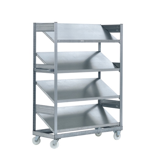 [046896] Estantería industrial móvil con 4 estantes inclinados de carga 100 kg - Dim.: 1368x533x1815h mm - Galvanizado