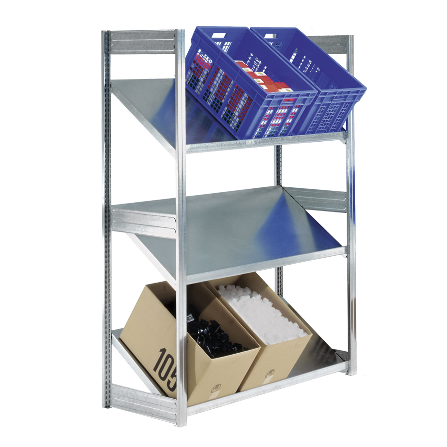 [046898] Estantería industrial con 3 estantes inclinados de carga 100 kg - Dim.: 1358x524x1850h mm - Galvanizado