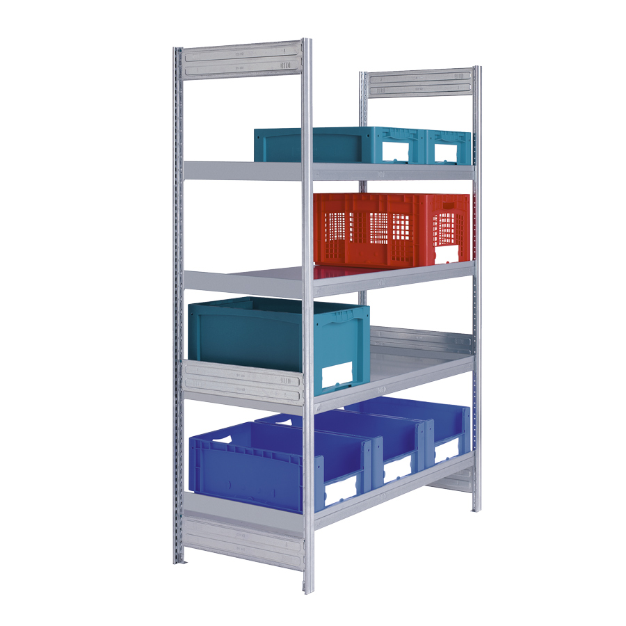 [046912] Estantería industrial con 4 estantes planos de carga 100 kg - Dim.: 1358x624x2000h mm - Galvanizado