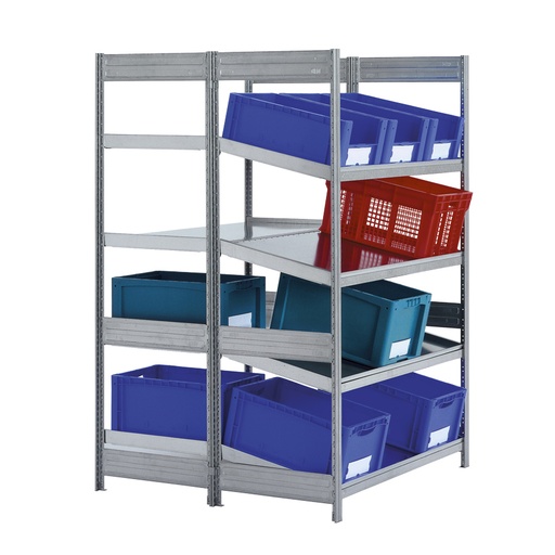 [046940] Estantería industrial doble con 4 estantes planos e inclinados de carga 100 kg - Dim.: 1358x850x2000h mm - Galvanizado