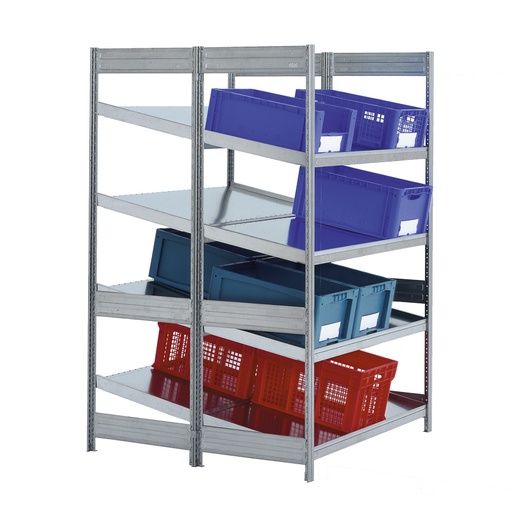 [046956] Estantería industrial doble con 4 estantes inclinados de carga 100 kg - Dim.: 1358x850x2000h mm - Galvanizado
