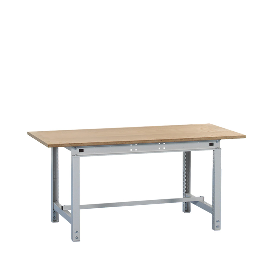 [047445] Banco de trabajo Multiusos con encimera de madera de haya y travesaño inferior - Dim.: 1524x750x718/948h mm - Gris ral 7035