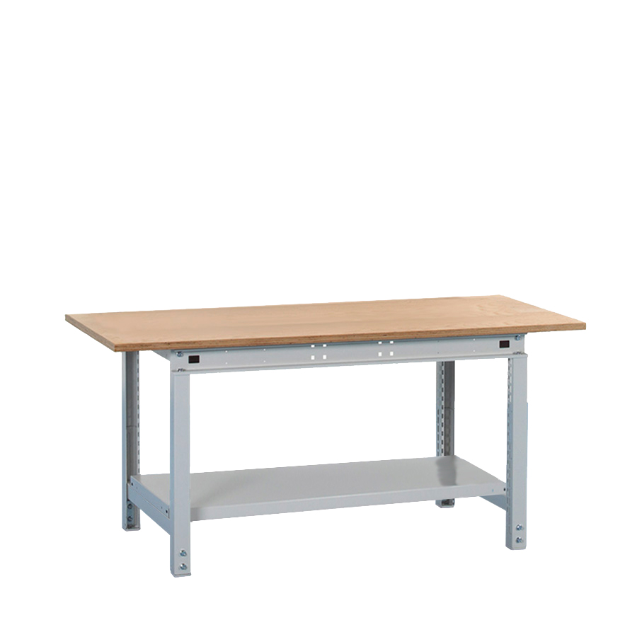 [047447] Banco de trabajo Multiusos con encimera de madera de haya y estante inferior - Dim.: 1524x750x718/948h mm - Gris ral 7035