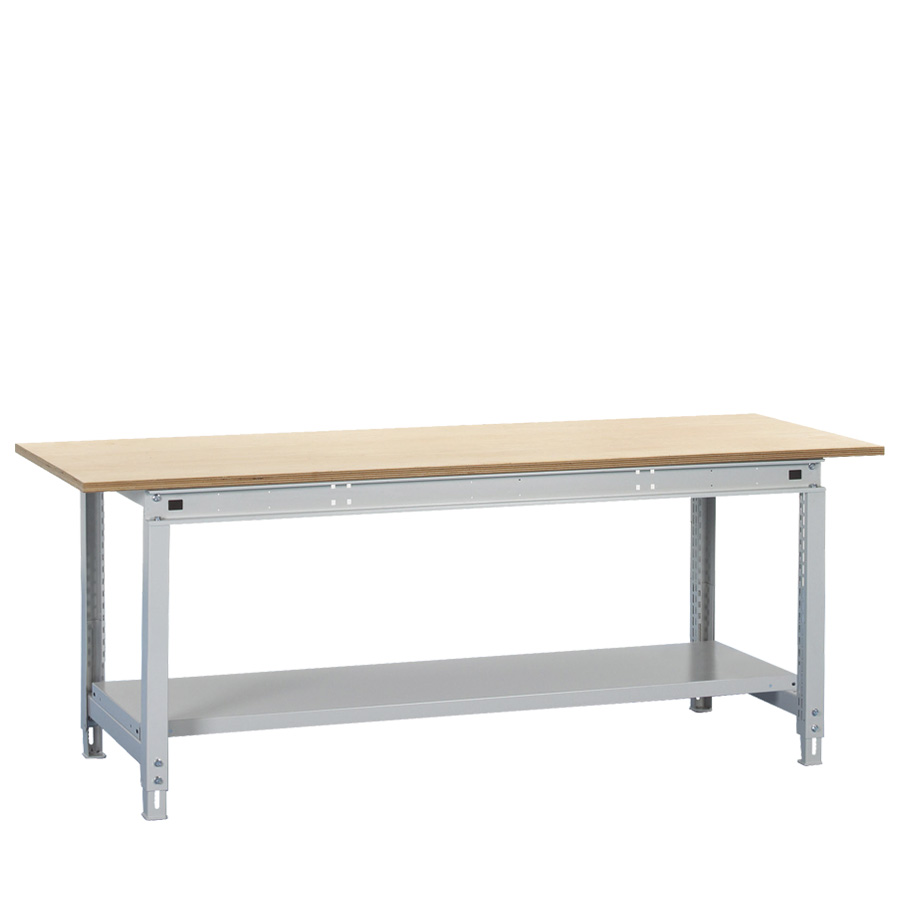 [047455] Banco de trabajo Multiusos con encimera de madera de haya y estante inferior - Dim.: 2004x750x743/973h mm - Gris ral 7035