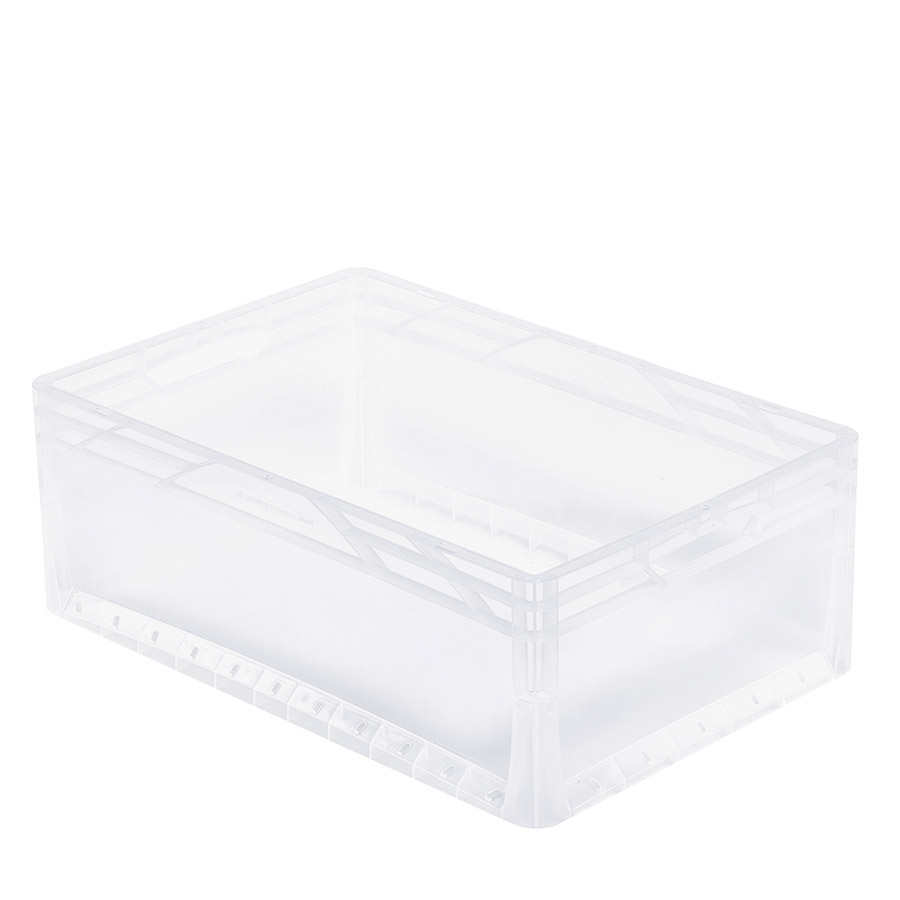 [047493] Caja de plástico transparente con paredes lisas y asas abiertas - Dim.: 600x400x220h mm - Translúcido