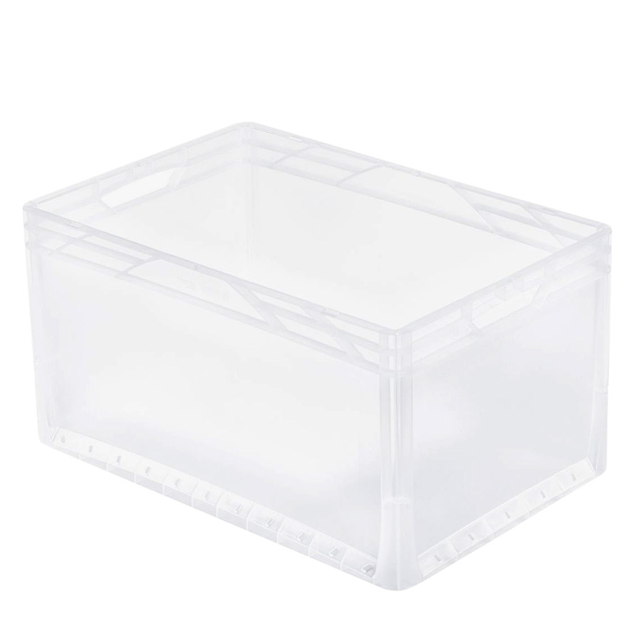 [047494] Caja de plástico transparente con paredes lisas y asas abiertas - Dim.: 600x400x320h mm - Translúcido