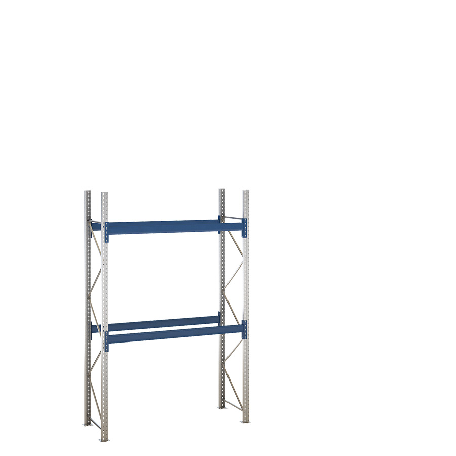 [047873] Estantería de paletización incial con 2 niveles de carga de 2500 kg cada uno - Dim.: 1980x800x3000h mm - Galvanizado y azul ral 5010