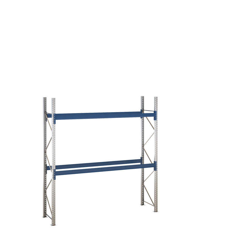 [047875] Estantería de paletización incial con 2 niveles de carga de 3000 kg cada uno - Dim.: 2880x800x3000h mm - Galvanizado y azul ral 5010