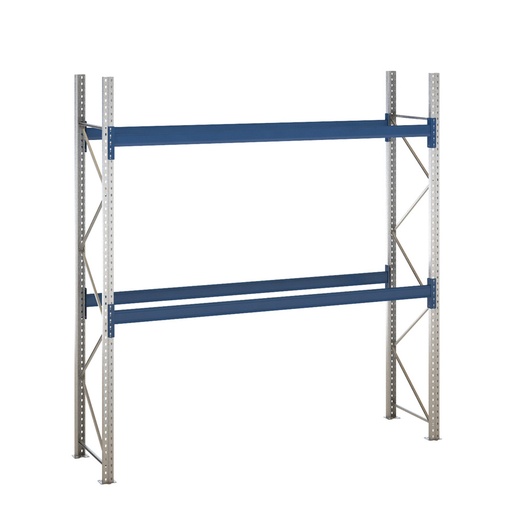 [047875] Estantería de paletización incial con 2 niveles de carga de 3000 kg cada uno - Dim.: 2880x800x3000h mm - Galvanizado y azul ral 5010