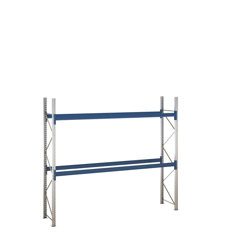 [047877] Estantería de paletización incial con 2 niveles de carga de 3300 kg cada uno - Dim.: 3480x800x3000h mm - Galvanizado y azul ral 5010