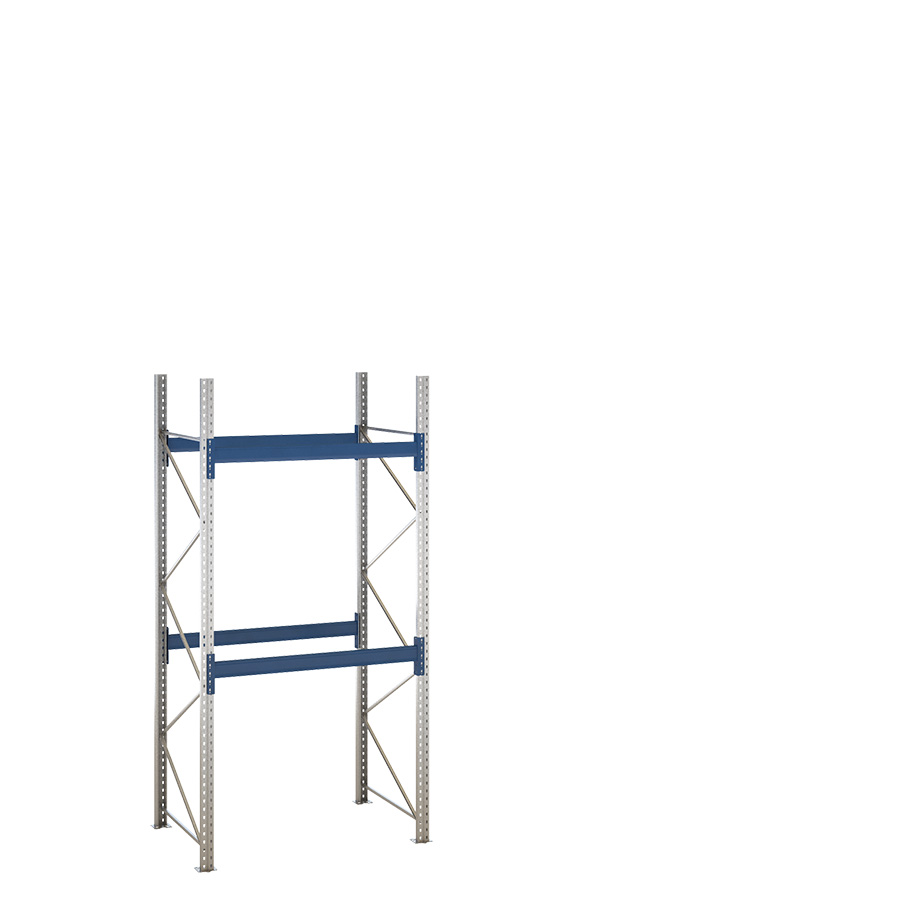 [047879] Estantería de paletización inicial con 2 niveles de carga de 2000 kg cada uno - Dim.: 1530x1100x3000h mm - Galvanizado y azul ral 5010