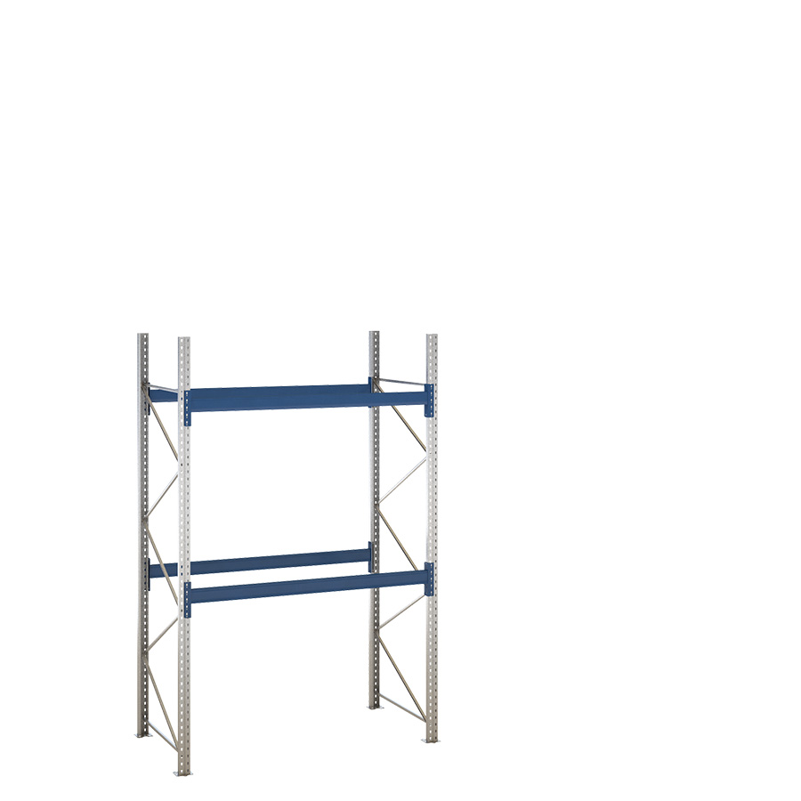 [047881] Estantería de paletización incial con 2 niveles de carga de 2500 kg cada uno - Dim.: 1980x1100x3000h mm - Galvanizado y azul ral 5010
