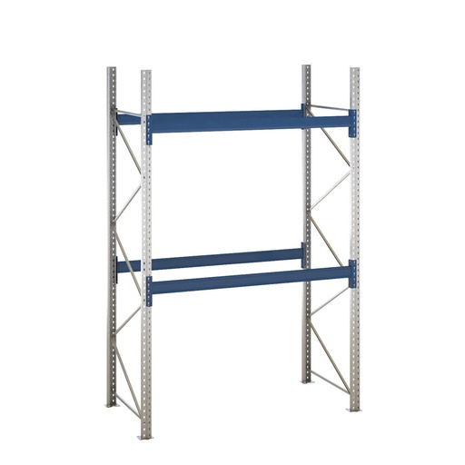 [047881] Estantería de paletización incial con 2 niveles de carga de 2500 kg cada uno - Dim.: 1980x1100x3000h mm - Galvanizado y azul ral 5010