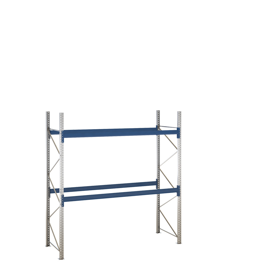 [047883] Estantería de paletización incial con 2 niveles de carga de 3000 kg cada uno - Dim.: 2880x1100x3000h mm - Galvanizado y azul ral 5010