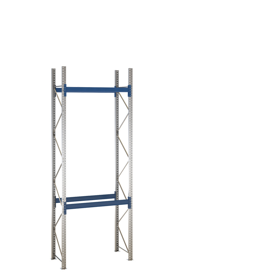 [047887] Estantería de paletización incial con 2 niveles de carga de 2000 kg cada uno - Dim.: 1550x800x4000h mm - Galvanizado y azul ral 5010
