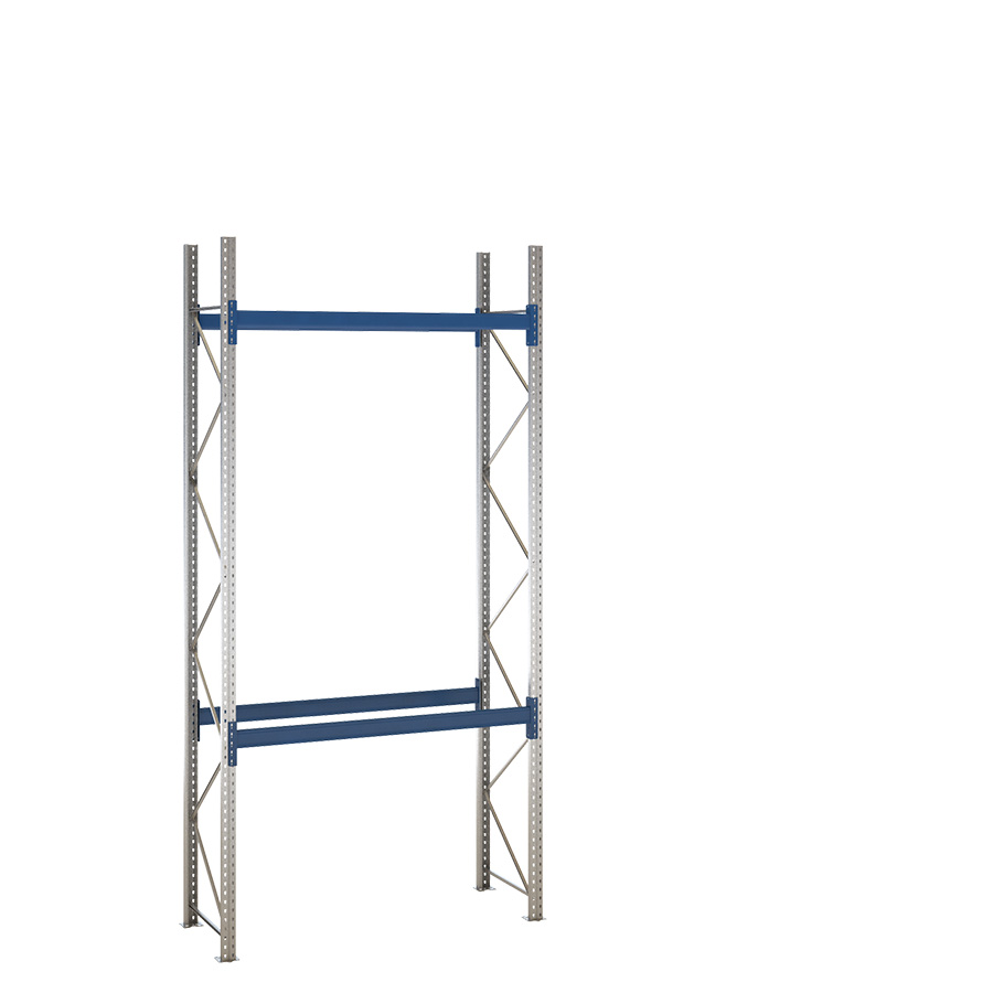 [047889] Estantería de paletización incial con 2 niveles de carga de 2500 kg cada uno - Dim.: 2000x800x4000h mm - Galvanizado y azul ral 5010