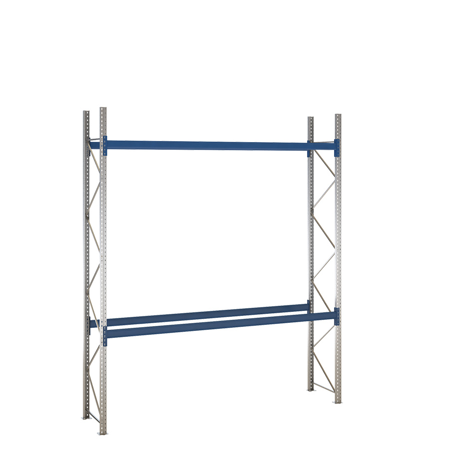 [047893] Estantería de paletización incial con 2 niveles de carga de 3300 kg cada uno - Dim.: 3500x800x4000h mm - Galvanizado y azul ral 5010