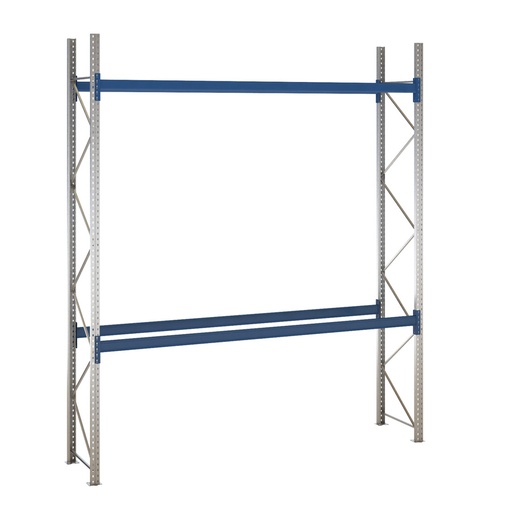 [047893] Estantería de paletización incial con 2 niveles de carga de 3300 kg cada uno - Dim.: 3500x800x4000h mm - Galvanizado y azul ral 5010