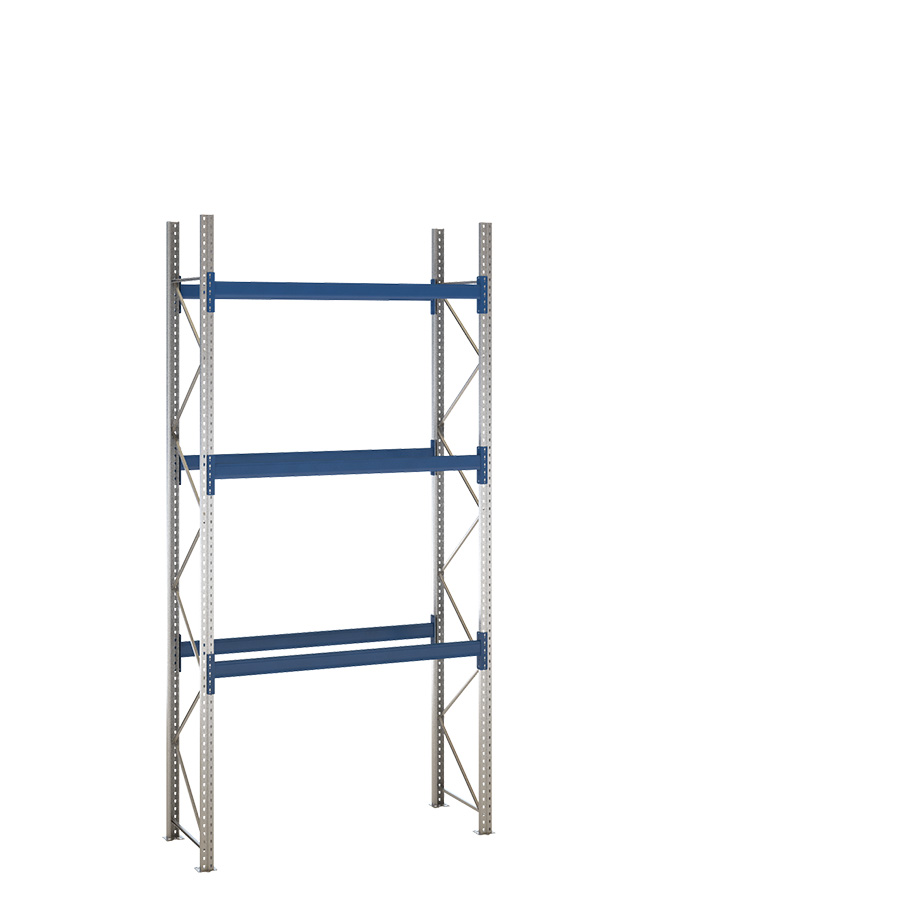 [047897] Estantería de paletización incial con 3 niveles de carga de 2500 kg cada uno - Dim.: 2000x800x4000h mm - Galvanizado y azul ral 5010