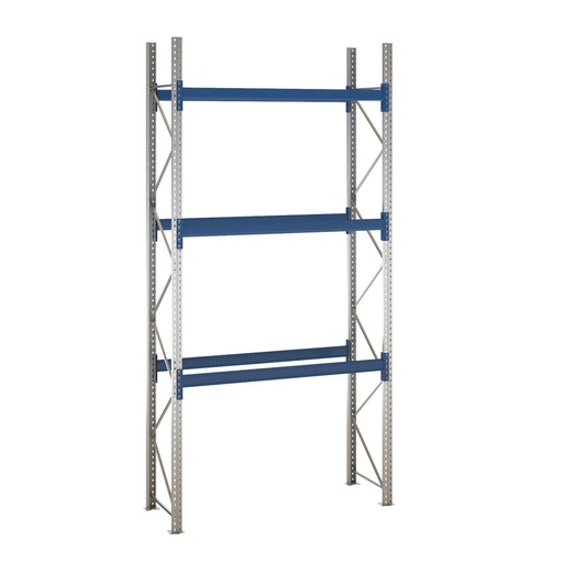 [047897] Estantería de paletización incial con 3 niveles de carga de 2500 kg cada uno - Dim.: 2000x800x4000h mm - Galvanizado y azul ral 5010