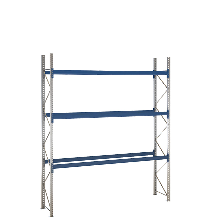 [047901] Estantería de paletización incial con 3 niveles de carga de 3300 kg cada uno - Dim.: 3500x800x4000h mm - Galvanizado y azul ral 5010