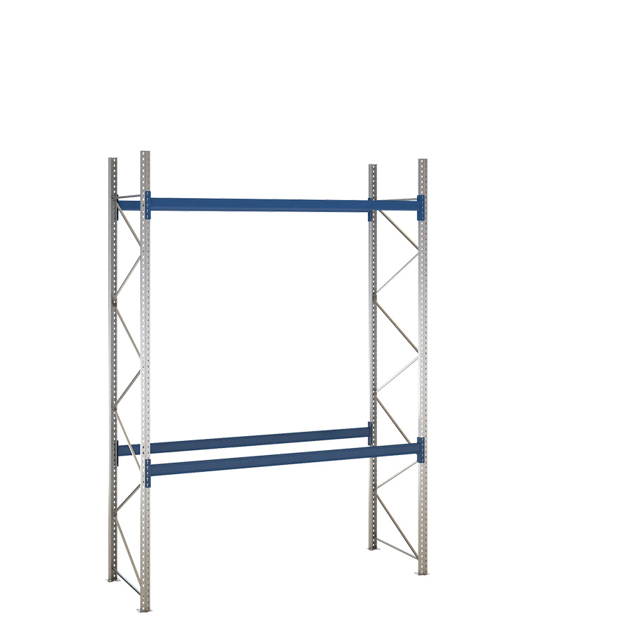 [047907] Estantería de paletización inicial con 2 niveles de carga de 3000 kg cada uno - Dim.: 2900x1100x4000h mm - Galvanizado y azul ral 5010