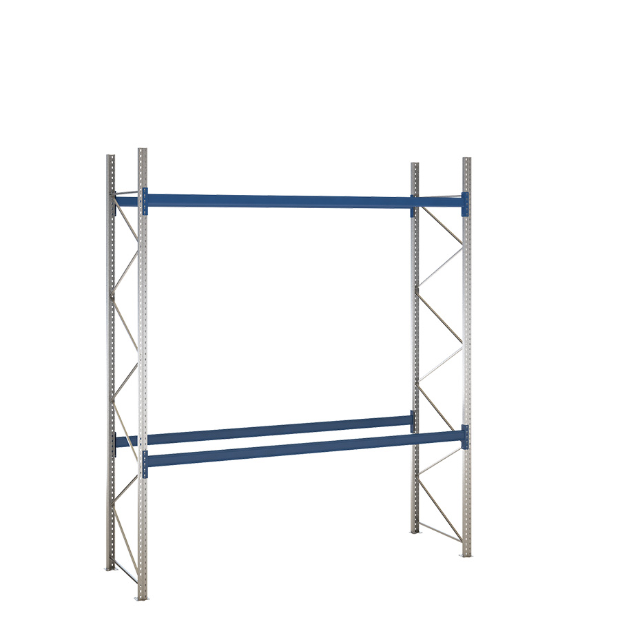[047909] Estantería de paletización incial con 2 niveles de carga de 3300 kg cada uno - Dim.: 3500x1100x4000h mm - Galvanizado y azul ral 5010