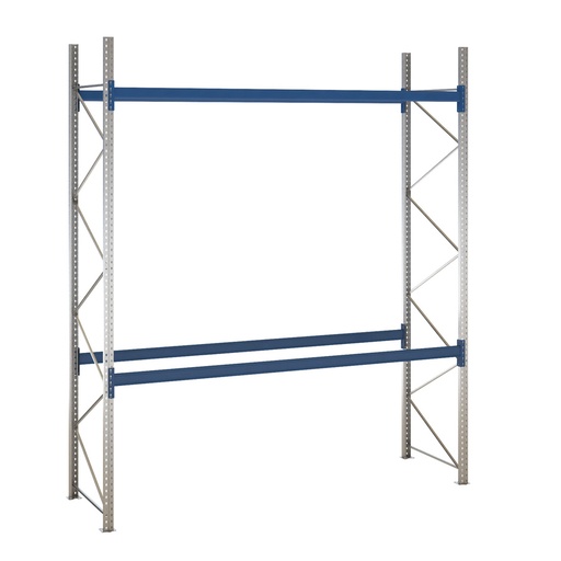 [047909] Estantería de paletización incial con 2 niveles de carga de 3300 kg cada uno - Dim.: 3500x1100x4000h mm - Galvanizado y azul ral 5010