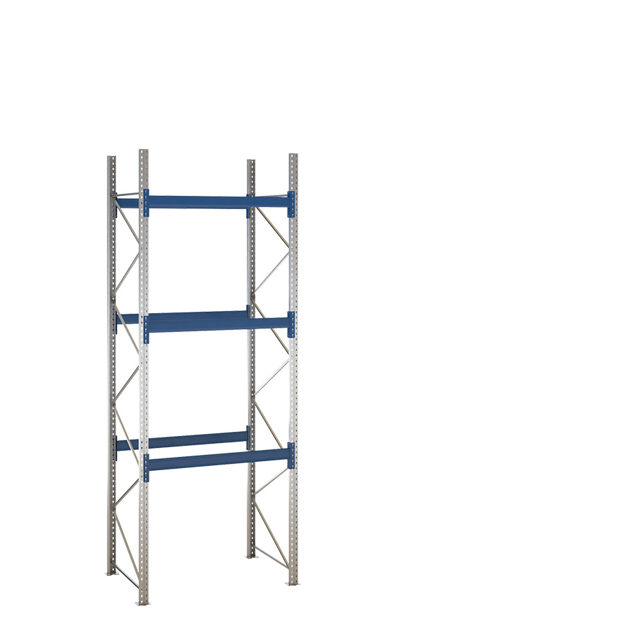 [047911] Estantería de paletización inicial con 3 niveles de carga de 2000 kg cada uno - Dim.: 1550x1100x4000h mm - Galvanizado y azul ral 5010