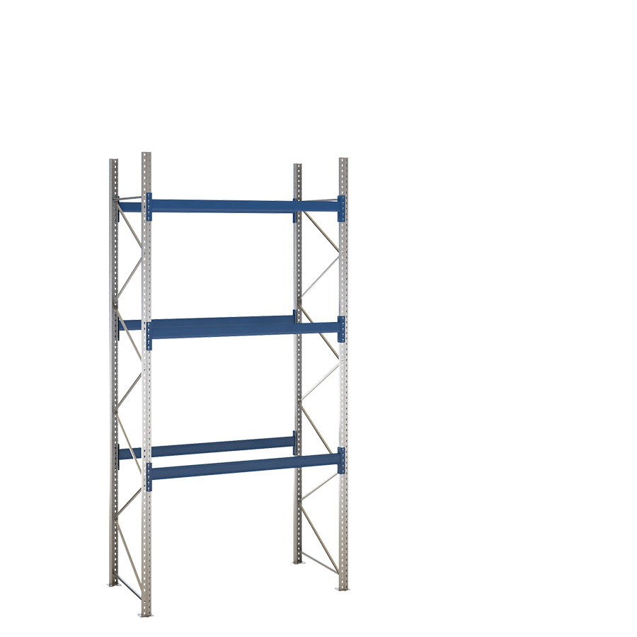 [047913] Estantería de paletización incial con 3 niveles de carga de 2500 kg cada uno - Dim.: 2000x1100x4000h mm - Galvanizado y azul ral 5010