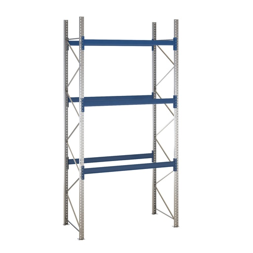 [047913] Estantería de paletización incial con 3 niveles de carga de 2500 kg cada uno - Dim.: 2000x1100x4000h mm - Galvanizado y azul ral 5010