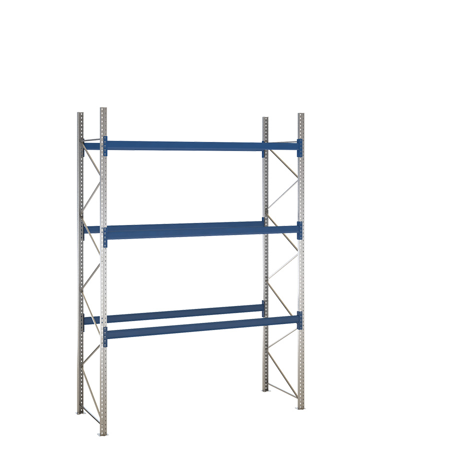 [047915] Estantería de paletización incial con 3 niveles de carga de 3000 kg cada uno - Dim.: 2900x1100x4000h mm - Galvanizado y azul ral 5010