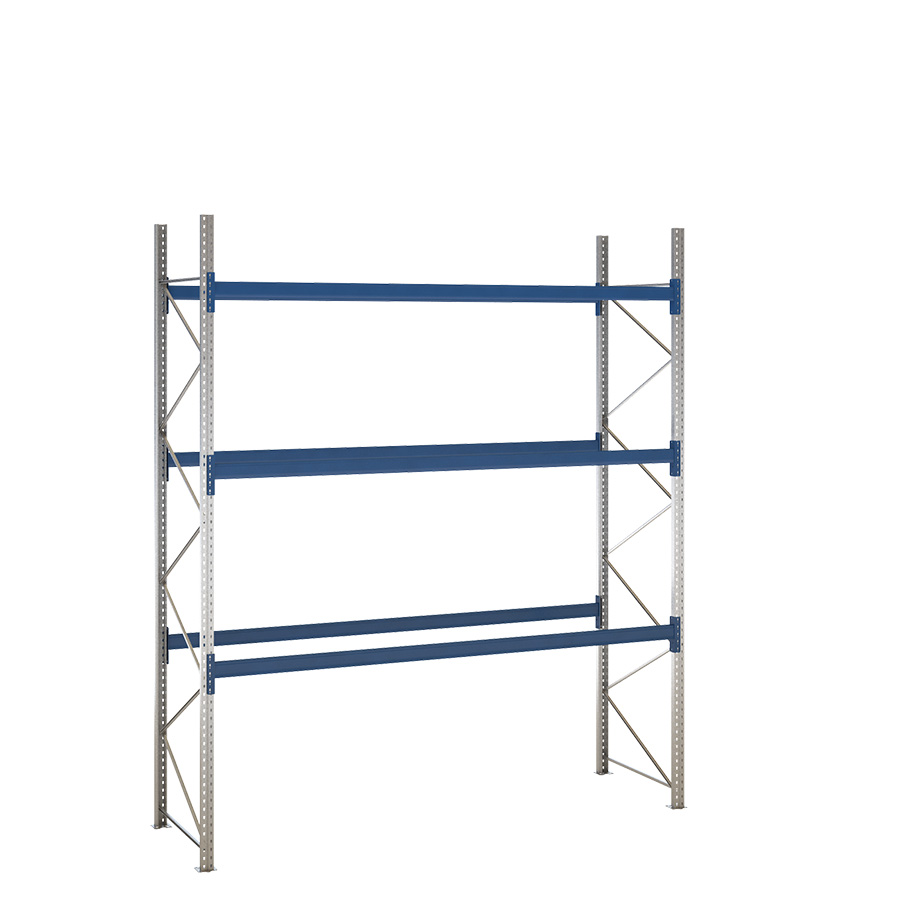 [047917] Estantería de paletización incial con 3 niveles de carga de 3300 kg cada uno - Dim.: 3500x1100x4000h mm - Galvanizado y azul ral 5010