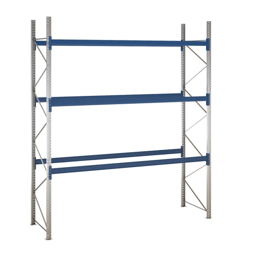 [047917] Estantería de paletización incial con 3 niveles de carga de 3300 kg cada uno - Dim.: 3500x1100x4000h mm - Galvanizado y azul ral 5010