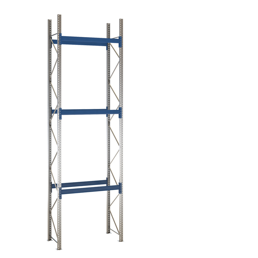 [047919] Estantería de paletización incial con 3 niveles de carga de 2000 kg cada uno - Dim.: 1550x800x5000h mm - Galvanizado y azul ral 5010