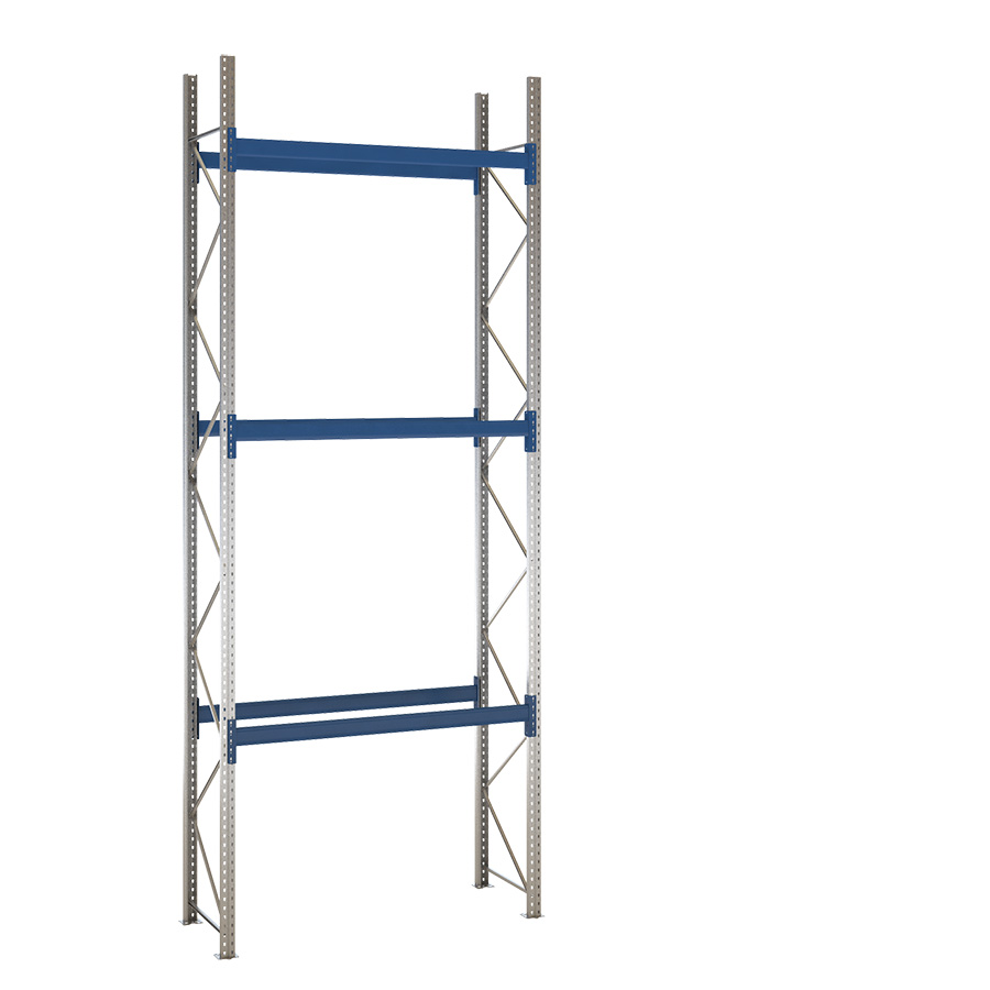 [047921] Estantería de paletización incial con 3 niveles de carga de 2500 kg cada uno - Dim.: 2000x800x5000h mm - Galvanizado y azul ral 5010