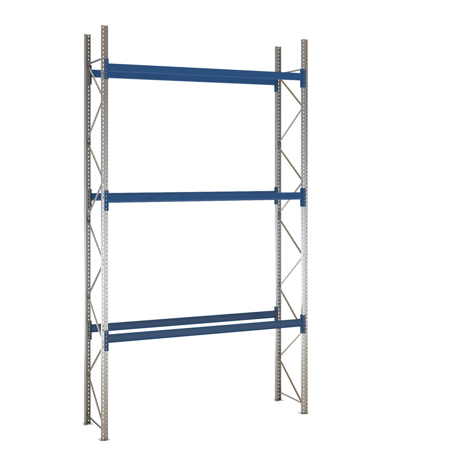 [047923] Estantería de paletización incial con 3 niveles de carga de 3000 kg cada uno - Dim.: 2900x800x5000h mm - Galvanizado y azul ral 5010