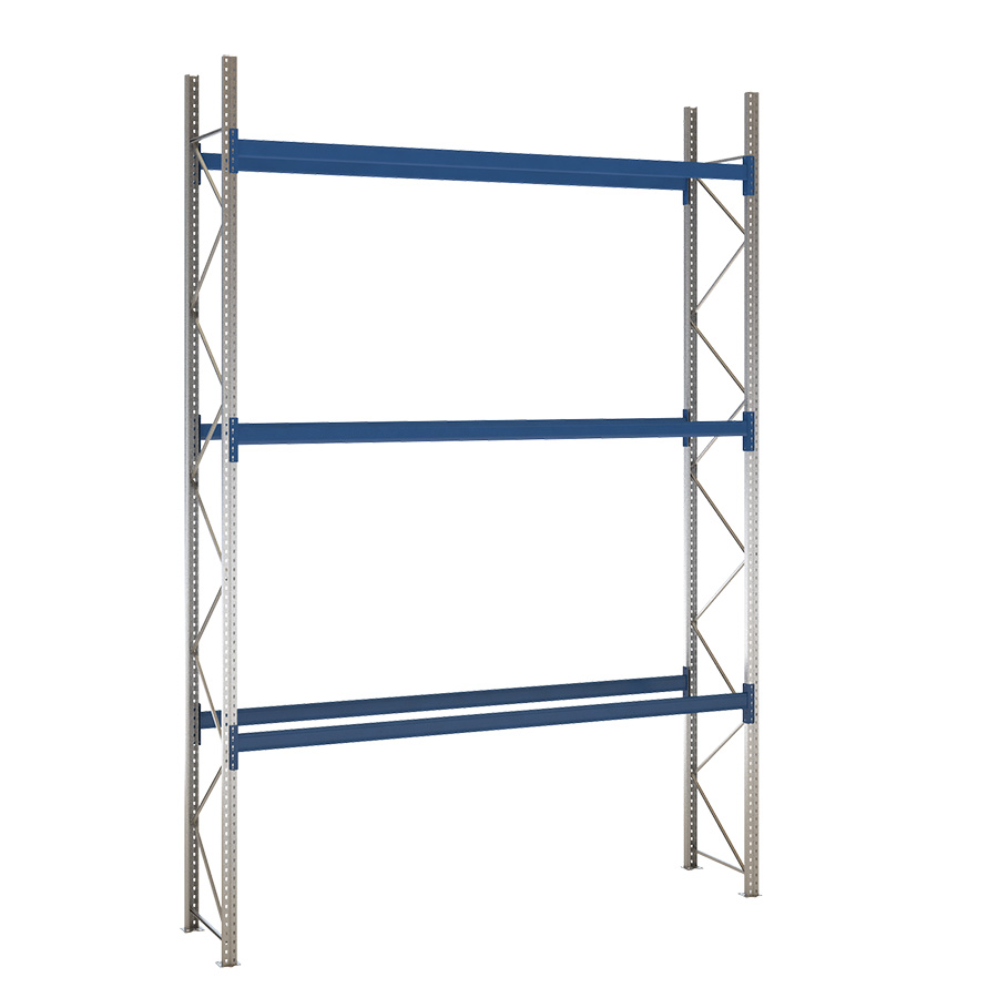 [047925] Estantería de paletización incial con 3 niveles de carga de 3300 kg cada uno - Dim.: 3500x800x5000h mm - Galvanizado y azul ral 5010