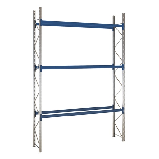 [047925] Estantería de paletización incial con 3 niveles de carga de 3300 kg cada uno - Dim.: 3500x800x5000h mm - Galvanizado y azul ral 5010