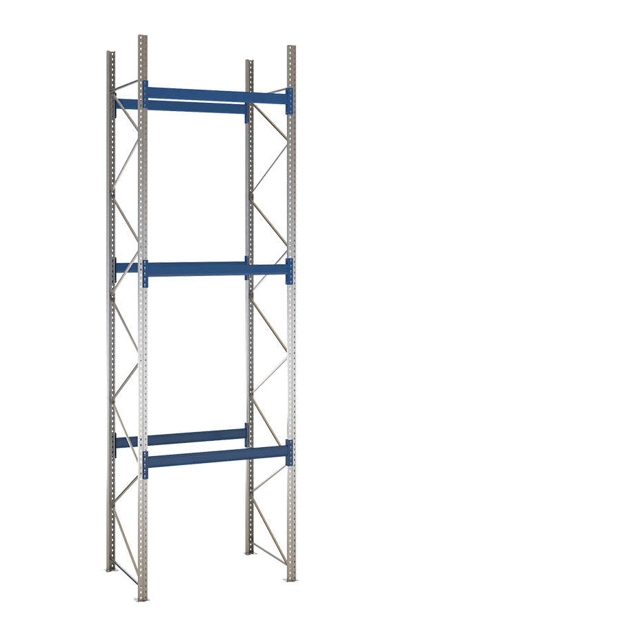 [047927] Estantería de paletización inicial con 3 niveles de carga de 2000 kg cada uno - Dim.: 1550x1100x5000h mm - Galvanizado y azul ral 5010