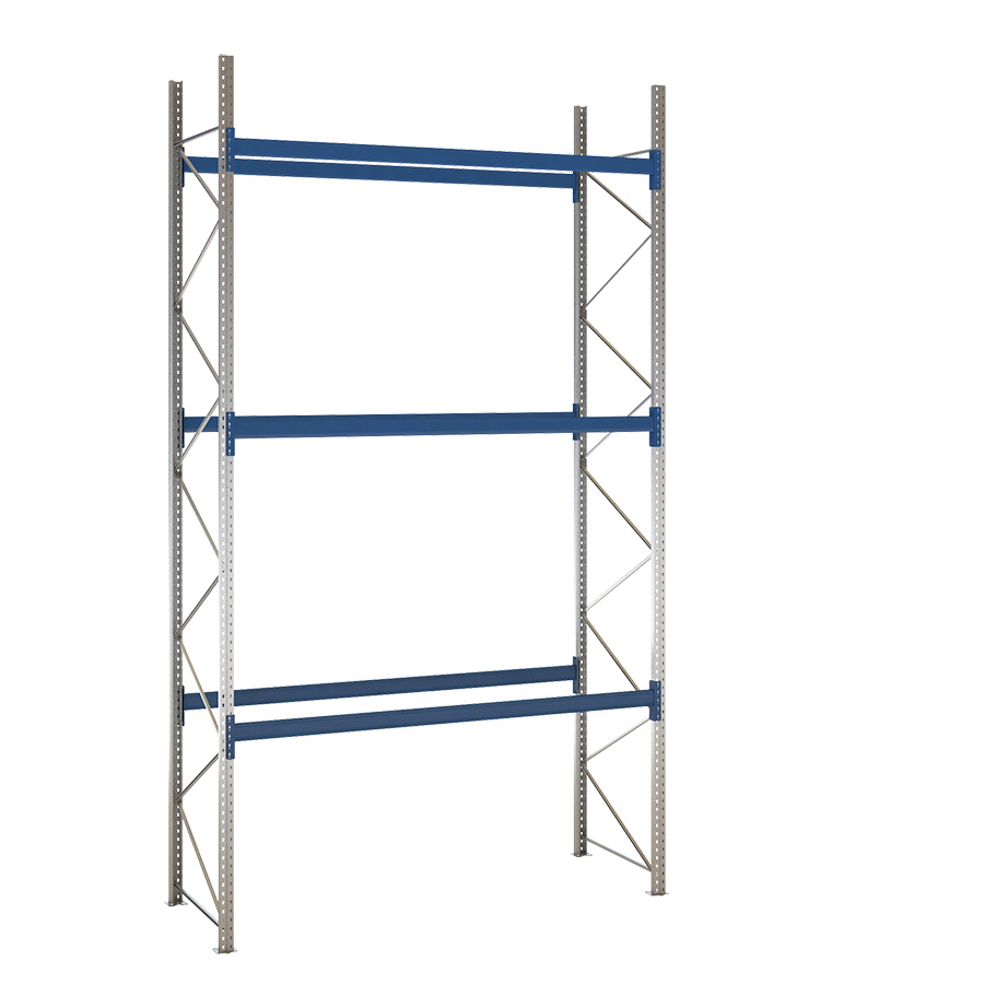 [047931] Estantería de paletización incial con 3 niveles de carga de 3000 kg cada uno - Dim.: 2900x1100x5000h mm - Galvanizado y azul ral 5010
